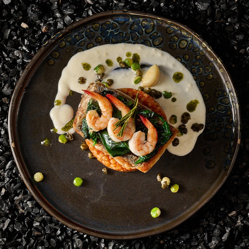 Charcoal grilled white snepper a la grenobloise