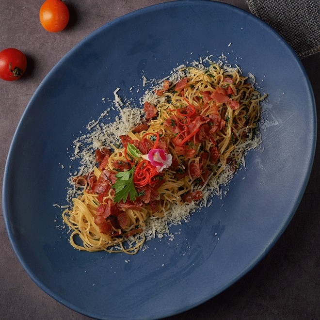 Bacon, Garlic & Chili with Angle Hair Pasta